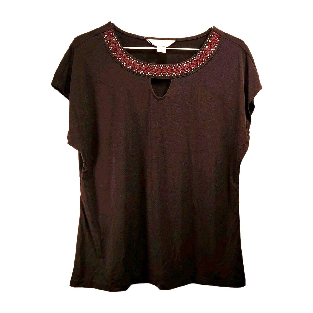 Christopher & Banks Black Womens Blouse W/ Design Size 8 NWT